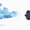 Abstract illustration depicting two AI model architectures, one flowing for video processing and one compact for on-device deployment