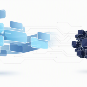Abstract illustration depicting two AI model architectures, one flowing for video processing and one compact for on-device deployment