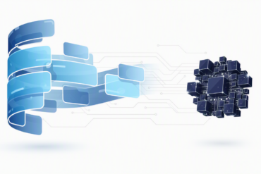 Abstract illustration depicting two AI model architectures, one flowing for video processing and one compact for on-device deployment