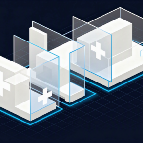 Abstract geometric illustration depicting fragmented regulatory frameworks in healthcare AI governance across global jurisdictions