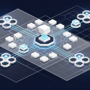 Abstract geometric illustration representing AI defence technology infrastructure and strategic network systems