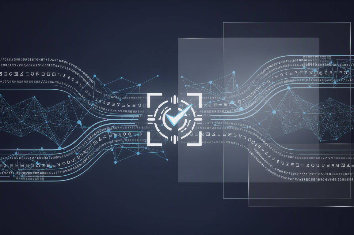 Abstract illustration depicting AI-assisted code flowing through review processes in open-source development