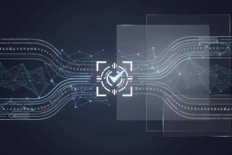 Abstract illustration depicting AI-assisted code flowing through review processes in open-source development