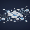 Abstract geometric illustration representing AI agent autonomously managing financial processes with interconnected nodes and data pathways