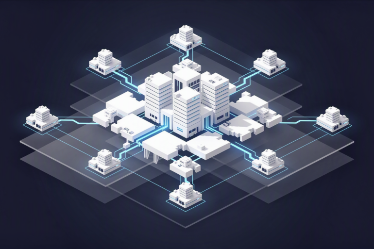 Abstract illustration of cloud infrastructure architecture representing Meta's entry into enterprise AI compute services market