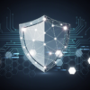 Abstract illustration of AI-powered security systems with geometric patterns and data streams representing automated vulnerability detection