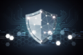 Abstract illustration of AI-powered security systems with geometric patterns and data streams representing automated vulnerability detection