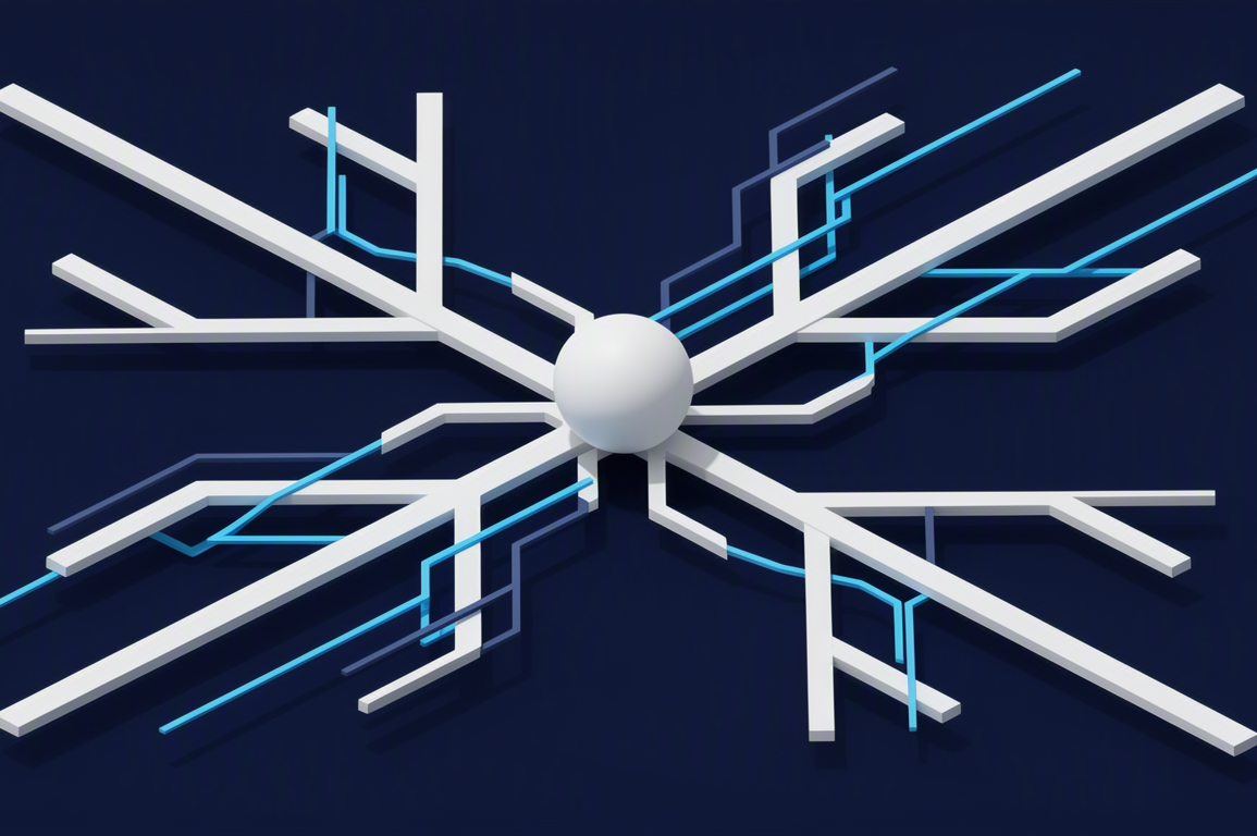 Abstract geometric illustration representing multiple AI vendor pathways and enterprise choice architecture