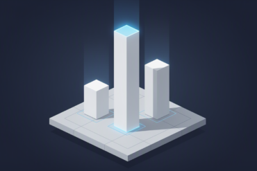 Abstract illustration depicting competitive positioning in AI sector with three vertical structures of different heights