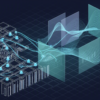 Abstract illustration of tabular data grids transforming into AI-powered analytical visualisations