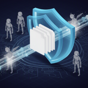 Editorial illustration depicting AI bot blocking infrastructure protecting creator content through network-level enforcement