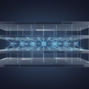 Abstract illustration of layered AI infrastructure platform architecture with interconnected nodes
