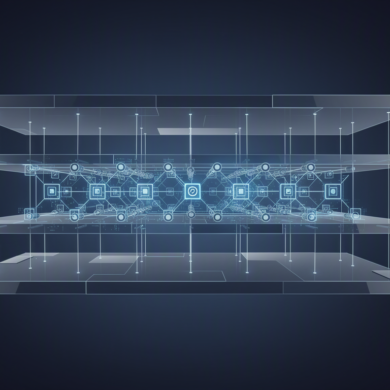 Abstract illustration of layered AI infrastructure platform architecture with interconnected nodes
