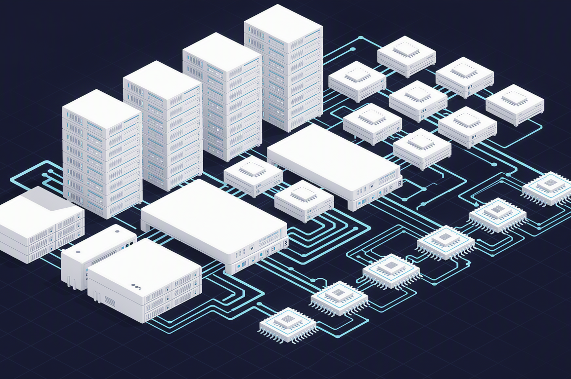 Abstract illustration of AI infrastructure and semiconductor manufacturing integration representing SK Group and Nvidia partnership