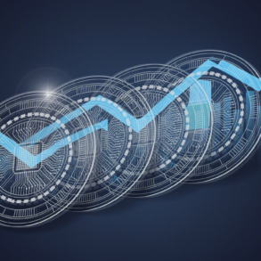 Abstract illustration of semiconductor wafers and financial growth charts representing SK Hynix record IPO
