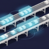 Abstract illustration of AI-powered quality inspection system scanning products on manufacturing production line