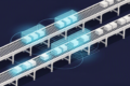 Abstract illustration of AI-powered quality inspection system scanning products on manufacturing production line