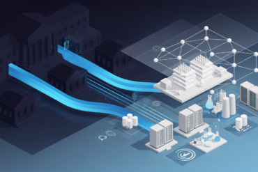 Abstract illustration depicting government funding allocation to AI-driven scientific research infrastructure