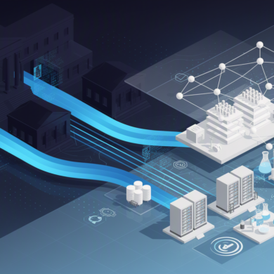 Abstract illustration depicting government funding allocation to AI-driven scientific research infrastructure