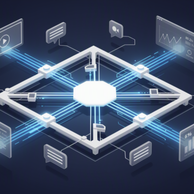 Abstract illustration of data streams and communication channels converging into integrated AI platform
