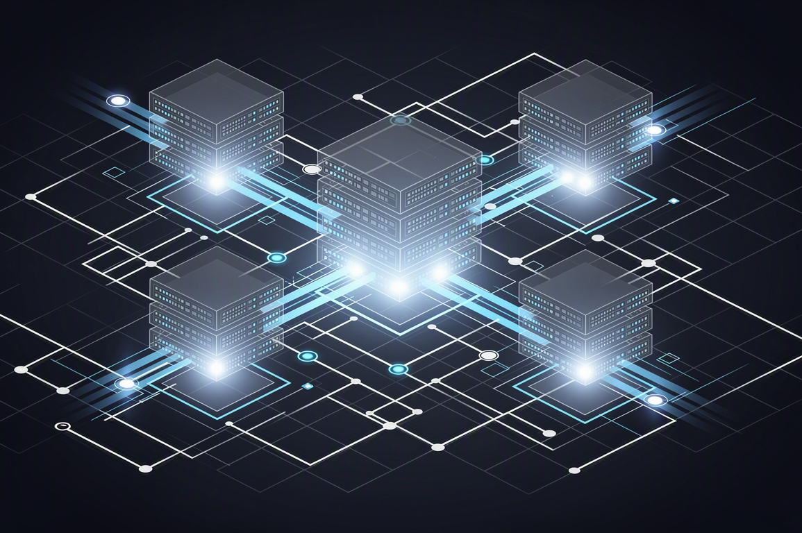 Abstract illustration of cloud infrastructure network representing AI compute partnership between Anthropic and Volta
