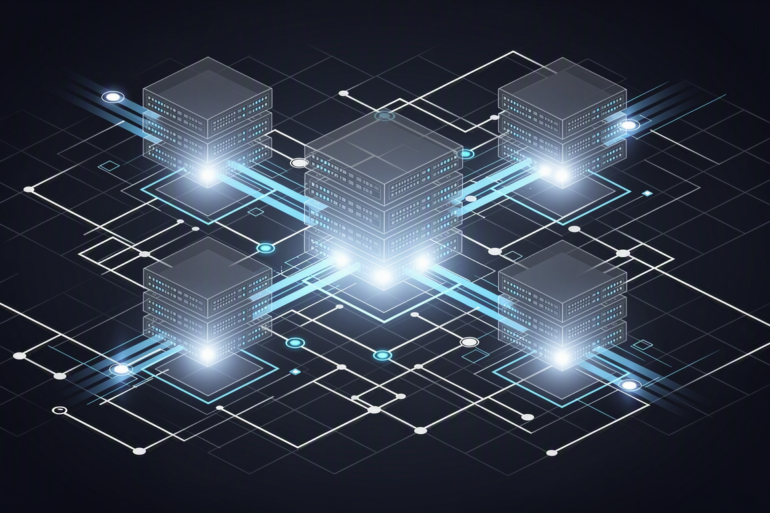 Abstract illustration of cloud infrastructure network representing AI compute partnership between Anthropic and Volta