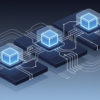 Abstract illustration of cloud infrastructure with embedded modular AI components representing AWS and Superblocks integration