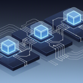 Abstract illustration of cloud infrastructure with embedded modular AI components representing AWS and Superblocks integration