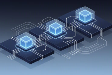 Abstract illustration of cloud infrastructure with embedded modular AI components representing AWS and Superblocks integration
