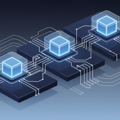 Abstract illustration of cloud infrastructure with embedded modular AI components representing AWS and Superblocks integration