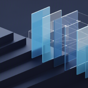 Abstract geometric illustration representing EU AI Act regulatory framework with layered platforms and oversight structures