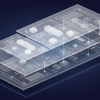 Abstract illustration depicting transparent layers and structured information flows representing EU AI transparency regulations