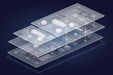 Abstract illustration depicting transparent layers and structured information flows representing EU AI transparency regulations
