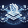 Abstract illustration of layered security protecting cloud applications with interconnected platforms and data streams