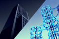 Abstract illustration showing contrast between corporate and research AI development approaches