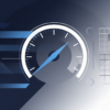Abstract illustration depicting deceleration concept with geometric speedometer and controlled motion elements