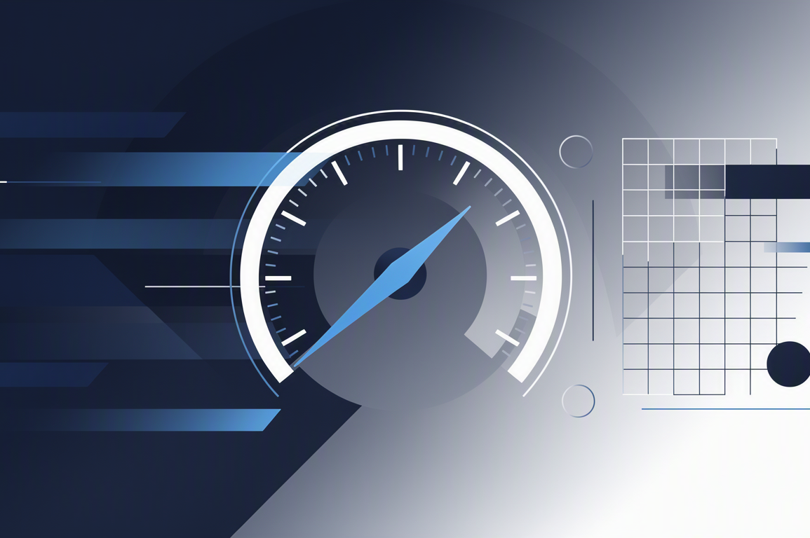 Abstract illustration depicting deceleration concept with geometric speedometer and controlled motion elements