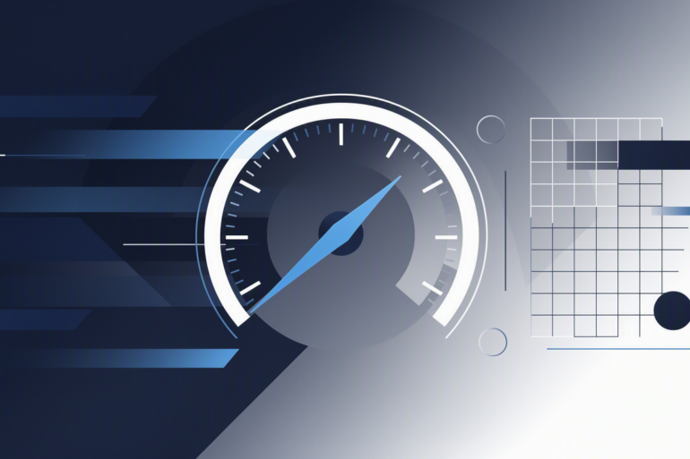 Abstract illustration depicting deceleration concept with geometric speedometer and controlled motion elements