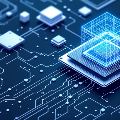 Abstract illustration depicting semiconductor technology merging with three-dimensional spatial computing structures