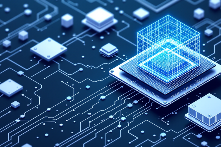 Abstract illustration depicting semiconductor technology merging with three-dimensional spatial computing structures