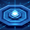 Abstract illustration of AI agent containment system with geometric security barriers and controlled data flows
