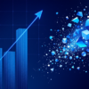 Abstract illustration contrasting financial growth charts with fragmenting geometric shapes representing AI risk disclosure