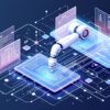 Abstract illustration of AI coding agent system with geometric patterns and data streams representing autonomous software development