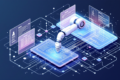 Abstract illustration of AI coding agent system with geometric patterns and data streams representing autonomous software development