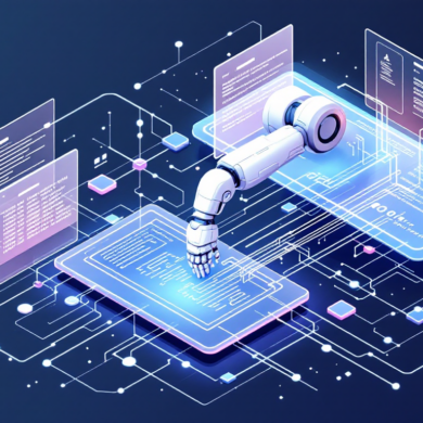 Abstract illustration of AI coding agent system with geometric patterns and data streams representing autonomous software development