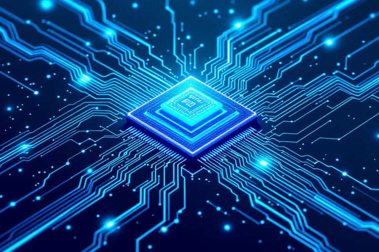 Illustration of smartphone processor chip with neural network pathways representing on-device AI capabilities