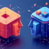 Abstract illustration depicting platform conflict between e-commerce infrastructure and AI agent technology with separated geometric structures