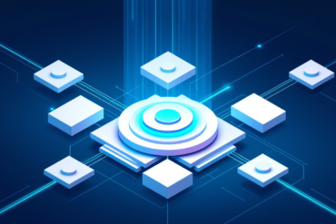 Abstract geometric illustration depicting centralized federal AI governance structure with interconnected organizational nodes