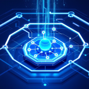 Abstract illustration of AI agent systems within protective safety framework structures