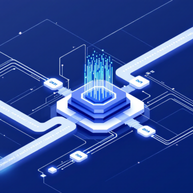 Abstract illustration of AI data labelling infrastructure showing programmatic workflow pipelines